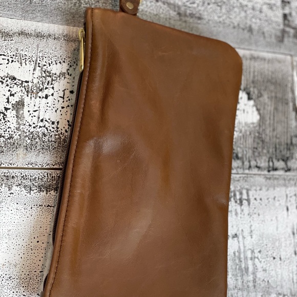 Metallic Leather Acid Wash White & Gold Wristlet sized 10" W X 6 1/5" - Picture 7 of 11